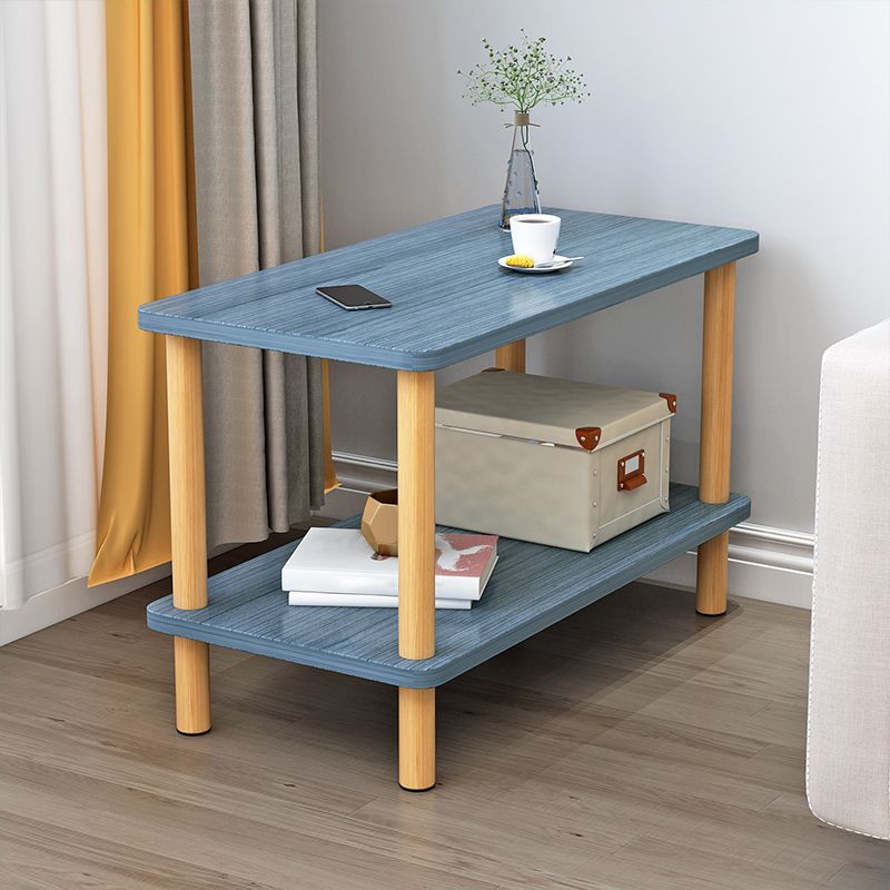 Wooden Side Table Double Tier Modernistic Style Geometric for Living Room
