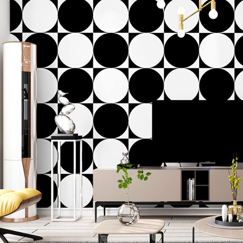 Circle and Square Wallpaper Black and White Wall Covering 20.5-inch x 33-foot Vinyl Water-Resistant