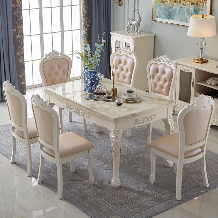 Vitoria Rectangle Shape Marble Table White Standard Dining Table for Kitchen