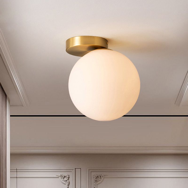 Glass Round Ceiling Flush Mount Light Simplistic Style Ceiling Light Fixture in White