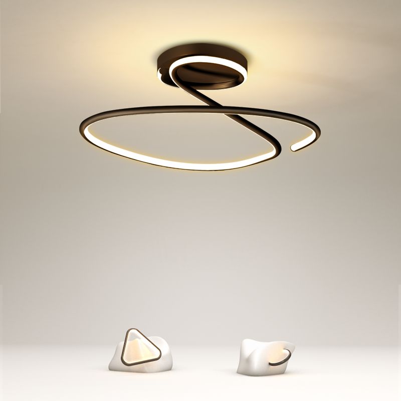 Minimalist Circular Ceiling Flush Mount Aluminum LED Bedroom Semi Flush Light