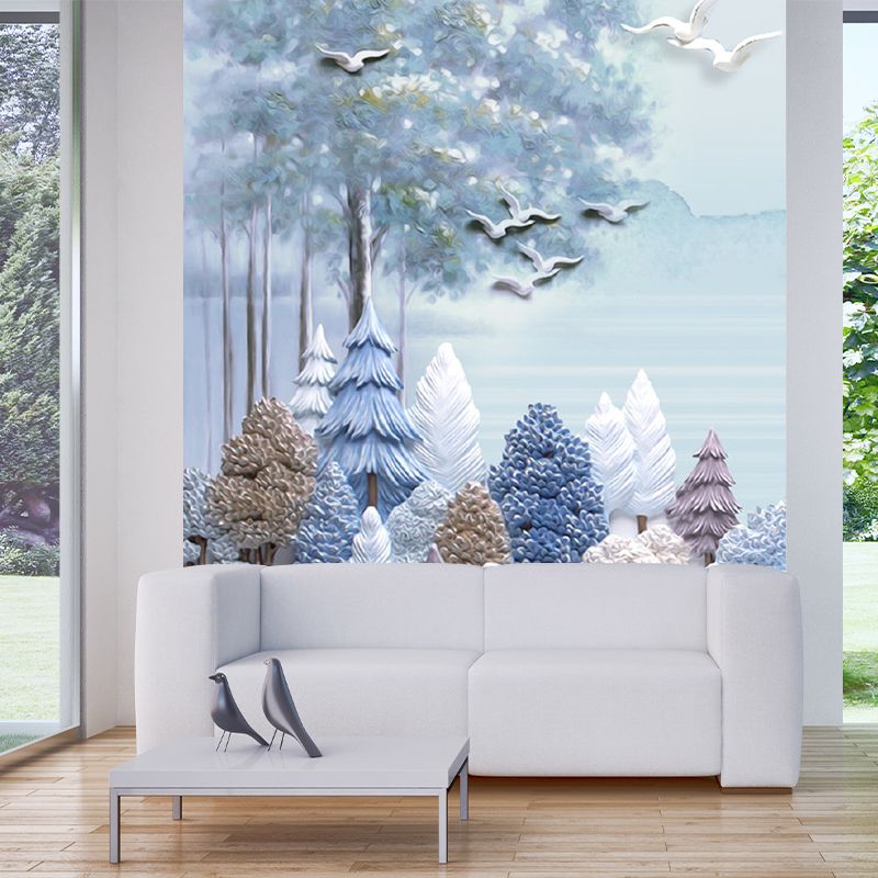 Modern Style Tree Mural Decal Blue-Brown Living Room Wall Art, Custom Size Available