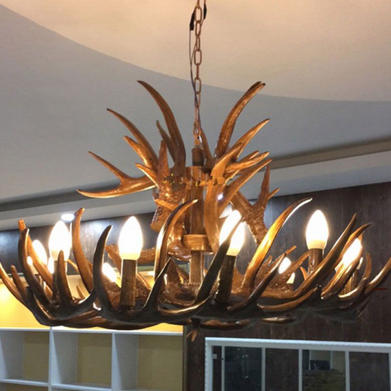 Deer Horn Resin Chandelier Lighting Classic Style Dining Room Pendant Light Fixture