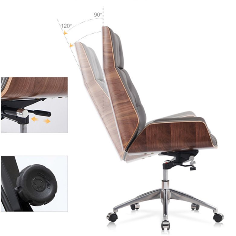 Armless Leather Desk Chair Modern No Distressing Ergonomic Office Chair with Wheels