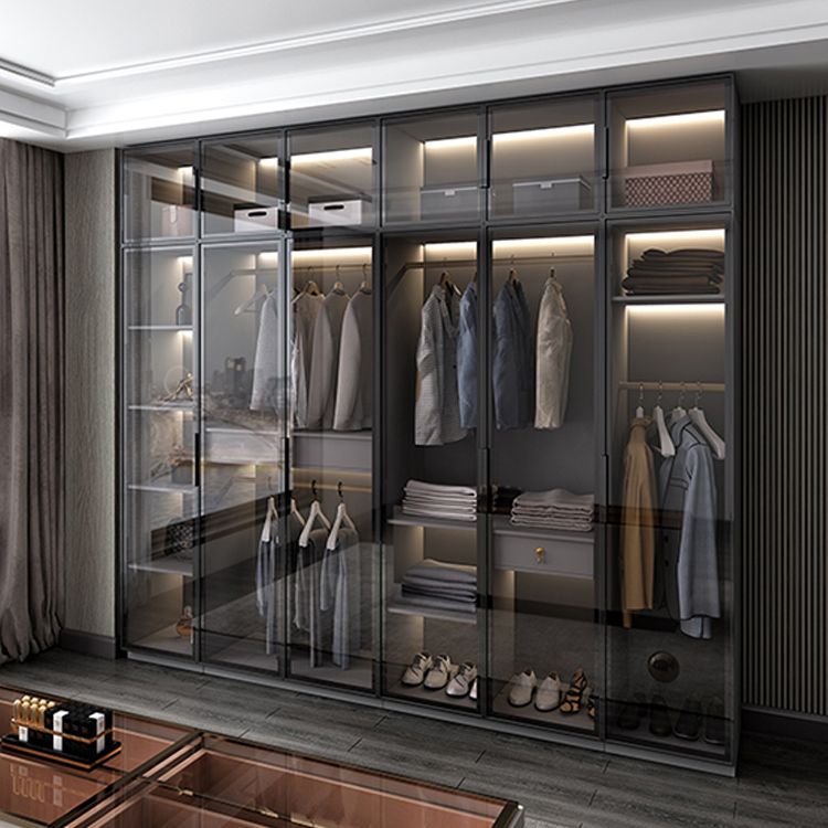 Black Manufactured Wood Cabinet with Glass Doors Modern Storage Cabinet