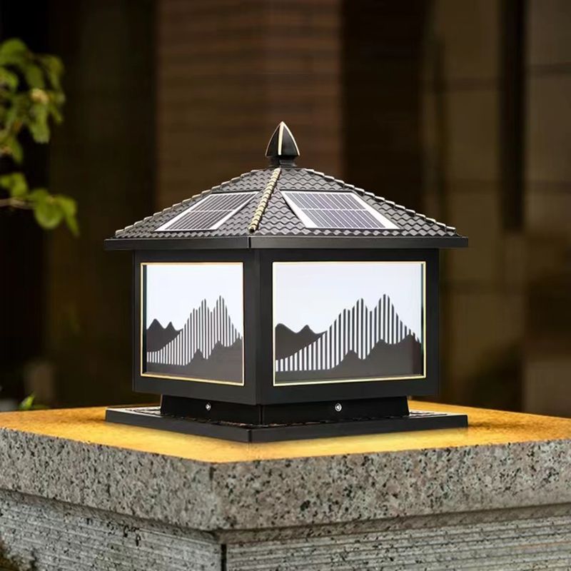 Modern Pillar Light Metallic LED Solar Lighting Fixture for Garden