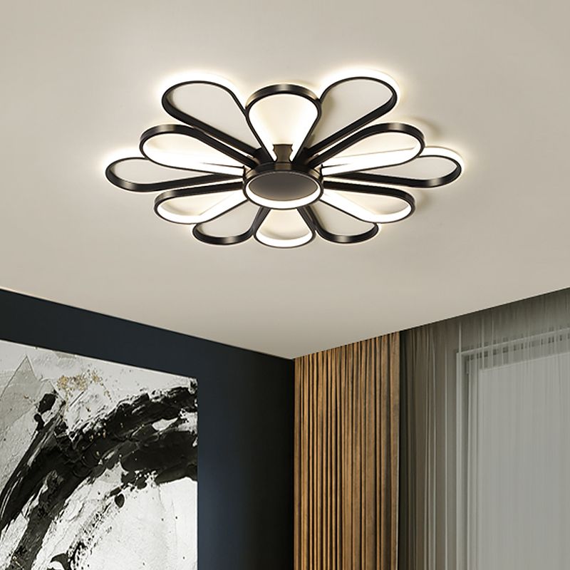 Iron Floral Flush Mount Light Contemporary Black/Gold LED Ceiling Mounted Fixture for Living Room