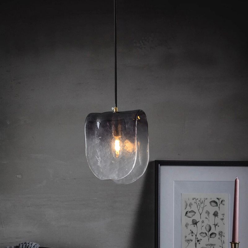 One-Light Unique Shape Cafe Hanging Light  Contemporary Gray Glass Drop Pendant