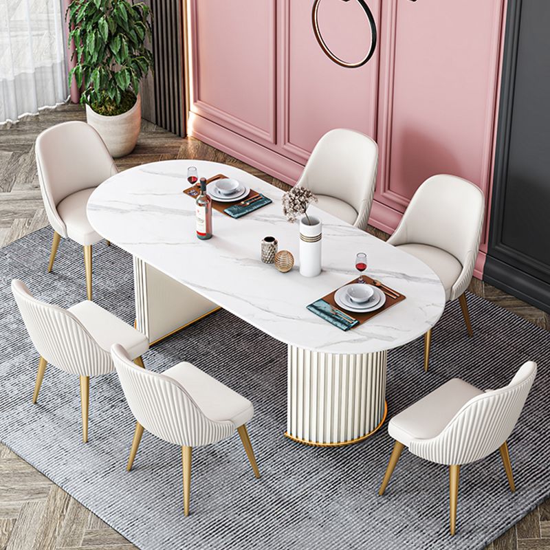 Stone Top Dining Table Contemporary Oval Dining Table with Sled Base