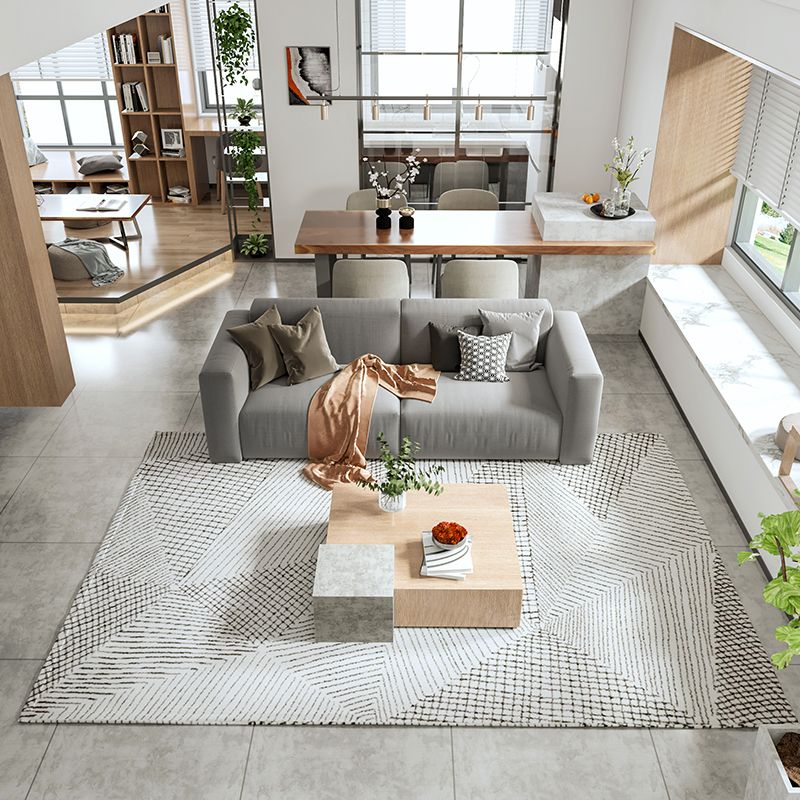 Grey Living Room Area Carpet Stripe Pattern Polyester Area Rug Modern Stain Resistant Rug