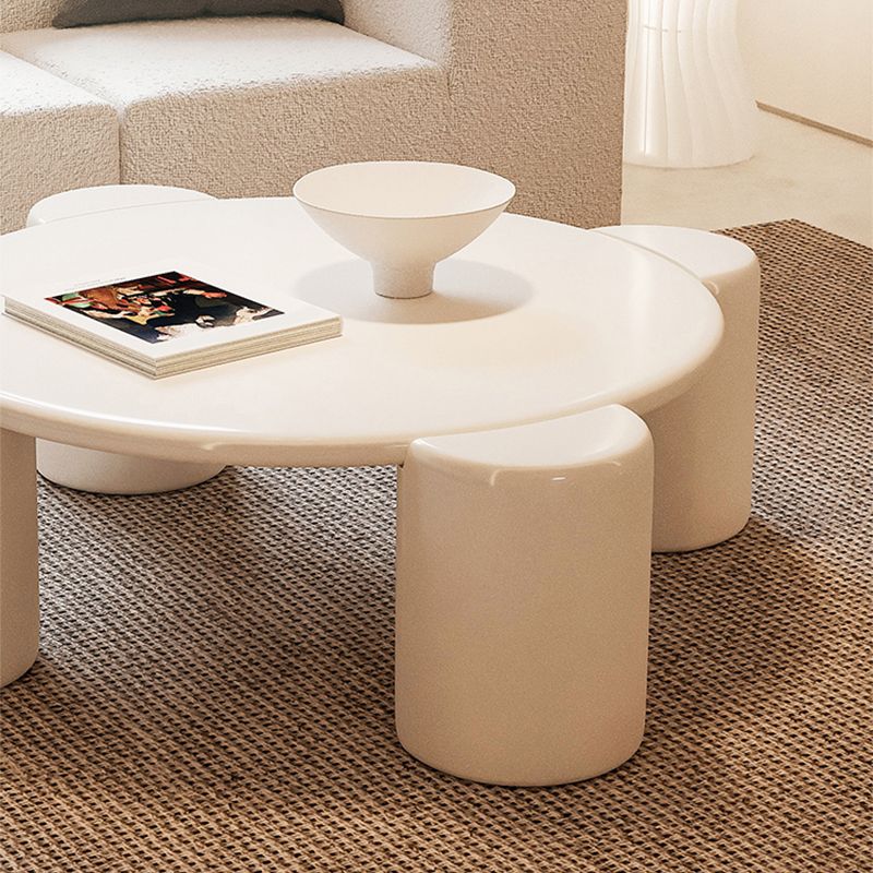 Modern Free-Form Coffee Table White Single Coffee Table with 4 Legs