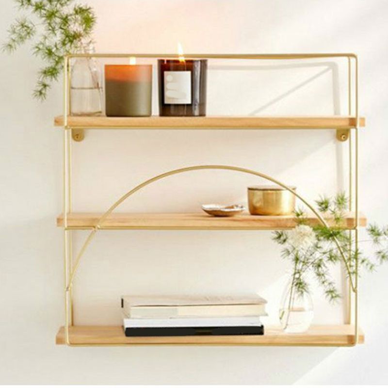 Floating Metal Bookshelf Luxury Gold Open Bookcase with Shelves