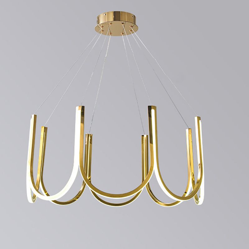 Postmodern Metal Chandelier Lighting Gold Linear LED Pendant Light Fixture for Living Room