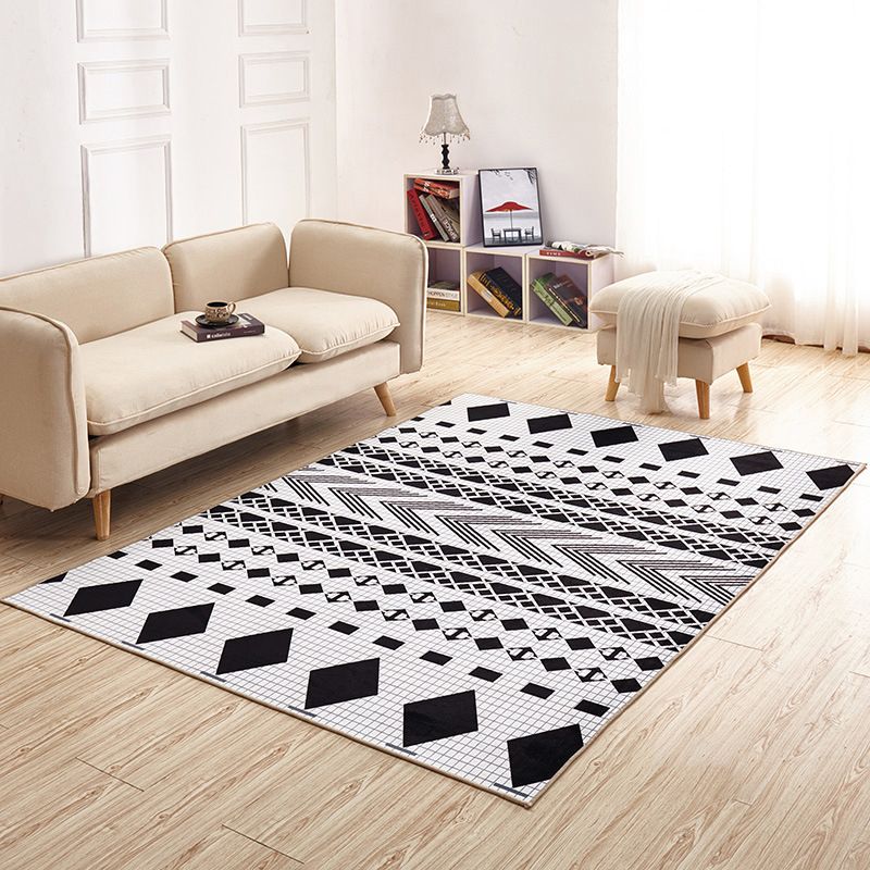 Fancy Living Room Carpet Modern Geometric Print Polyester Area Rug Anti-Slip Area Rug
