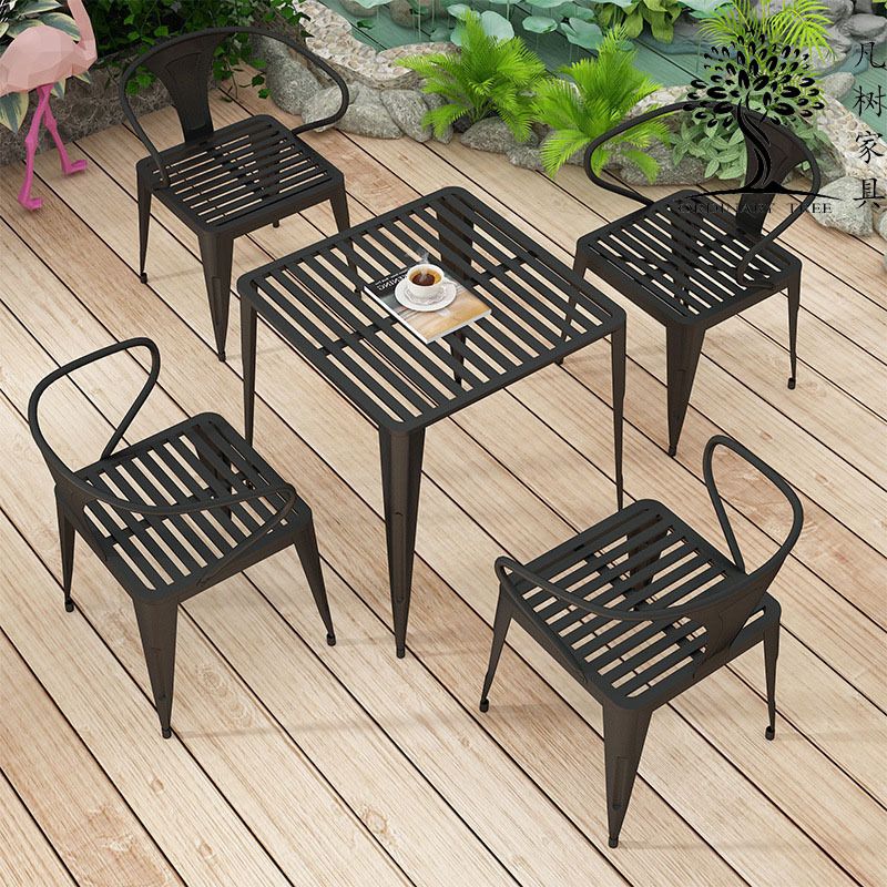 Industrial Metal Kitchen Dining Chair Slat Back Stacking Arm Chair