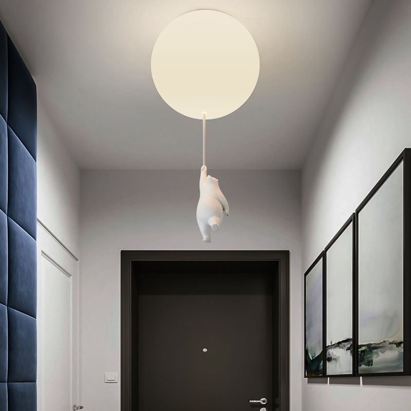 Cartoon 1-Light Ceiling Light White Balloon Shape Glass Flush Mount Light Fixture