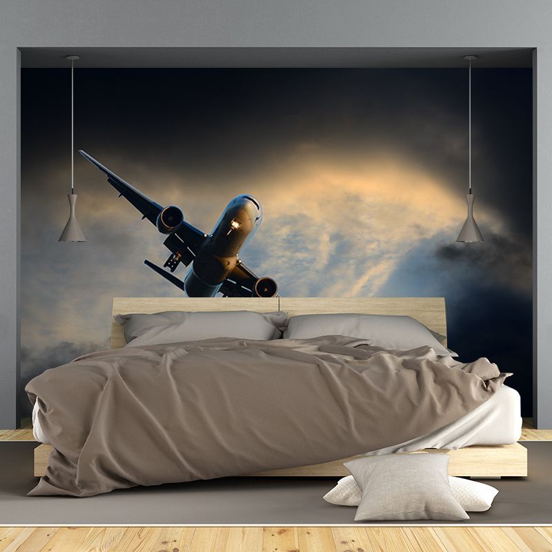 Modern Airplane Transportation Mural Wallpaper for Living Room, Waterproofing