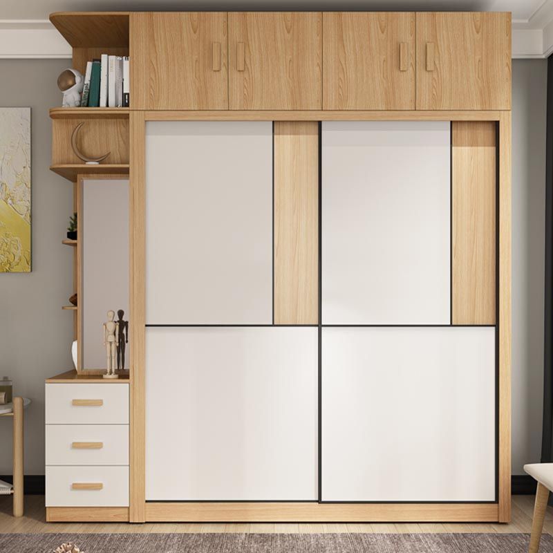 Bedroom Wardrobe Armoire Cabinet, Artificial Wood Modern Storage Cabinet with Drawers