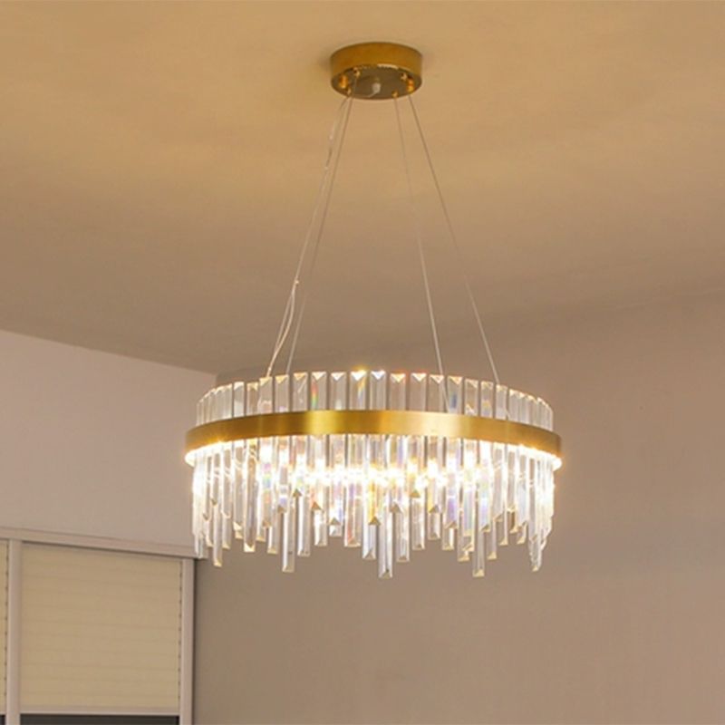 Luz de techo colgante de LED de 16 "/19.5" de ancho de ancho Postmodern Circle de vela de cristal Luz en oro