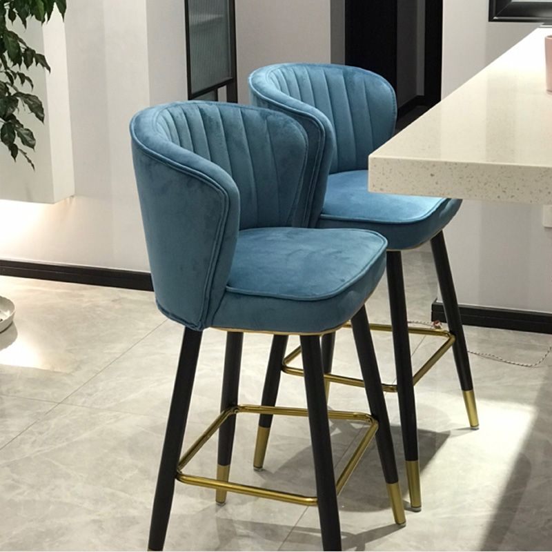 Scandinavian Iron Upholstered Counter Stools Black Low Back Bar Stools with Footrest