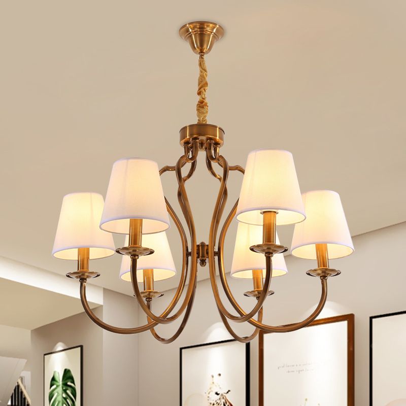 6/8 têtes en métal pendentif lustre traditionnel en laiton rabotant le bras d'amitié éclairage de chambre avec ombre en tissu conique