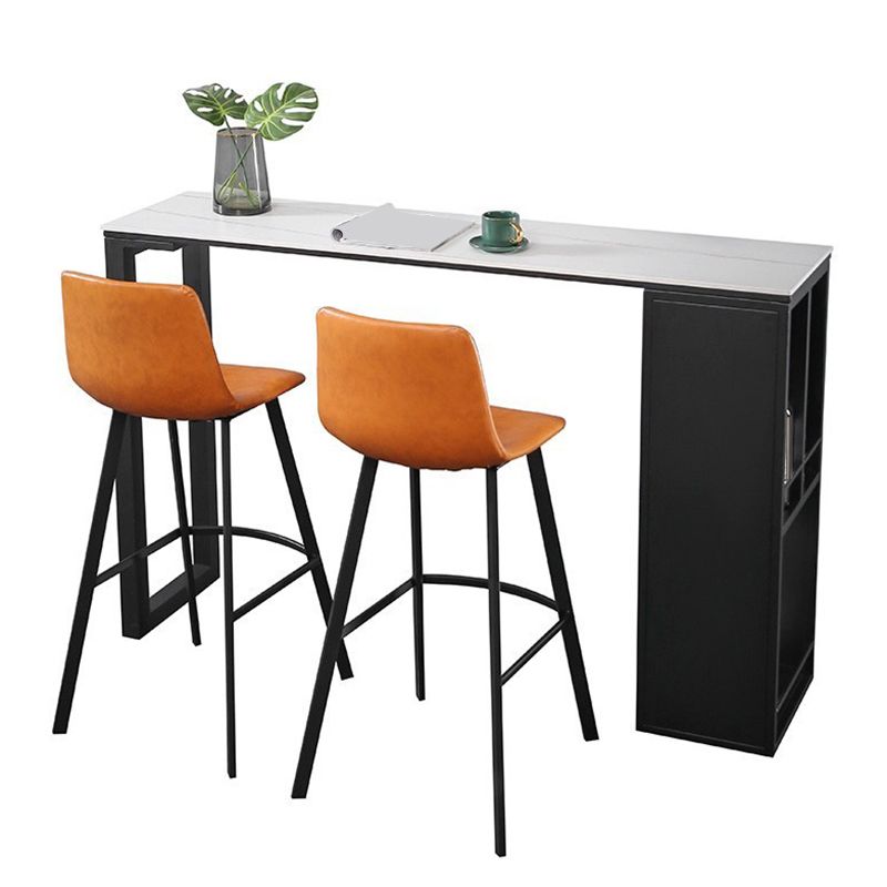 Sintered Stone Bar Table Modern Rectangle Bar Table with Storage Shelves