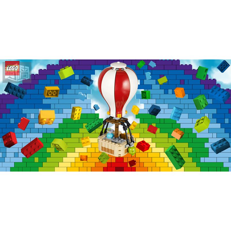 Full Illustration Contemporary Mural Wallpaper for Children with Toy Brick and Balloon Design in Multi-Color