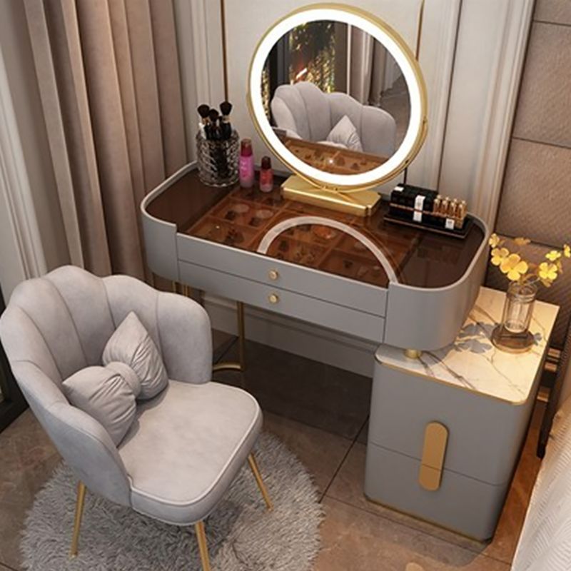 Contemporary Glass Top Vanity Dressing Table With 4/5 Drawers