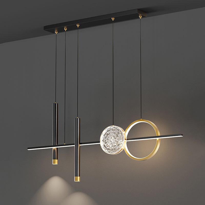 Acrylic Black LED Island Light in Modern Simplicity Aluminium Linear Pendant Light for Dining Room