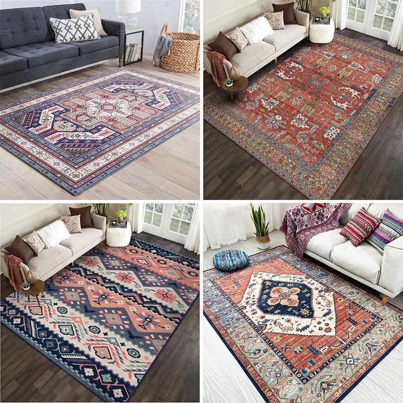 Moroccan Living Room Rug Multi-Colored Printed Carpet Cotton Anti-Slip Machine Washable Pet Friendly Rug