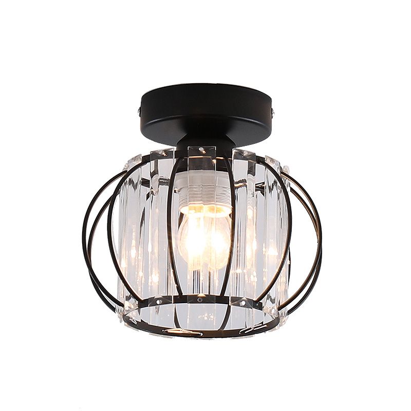 Caged Crystal Flush Ceiling Light Modern Style 1 Bulb Flush Mount Light for Hallway