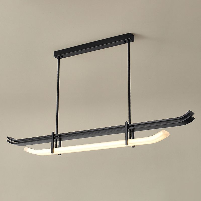Contemporary Hanging Light Black LED Island Light Fixture with Metal for Dining Room