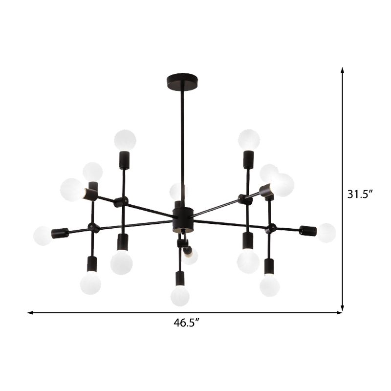 Sputnik Living Room Hanging Chandelier Opal Glass 9/12/15 Lights Modernist Hanging Lamp in Black/Gold