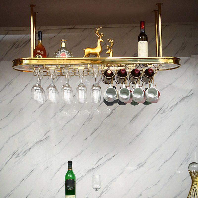 Glam Style Hanging Wine Rack Metal Wine Bottle & Glass Rack for Bar