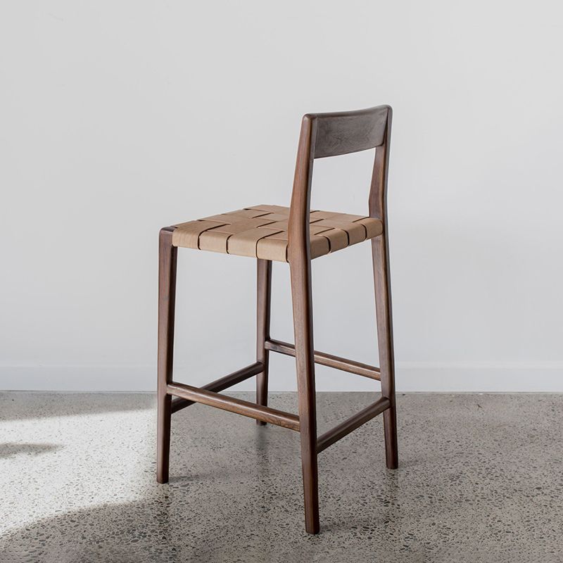 Contemporary Faux Leather 37.4-inch Bar Stool with Solid Wood Base