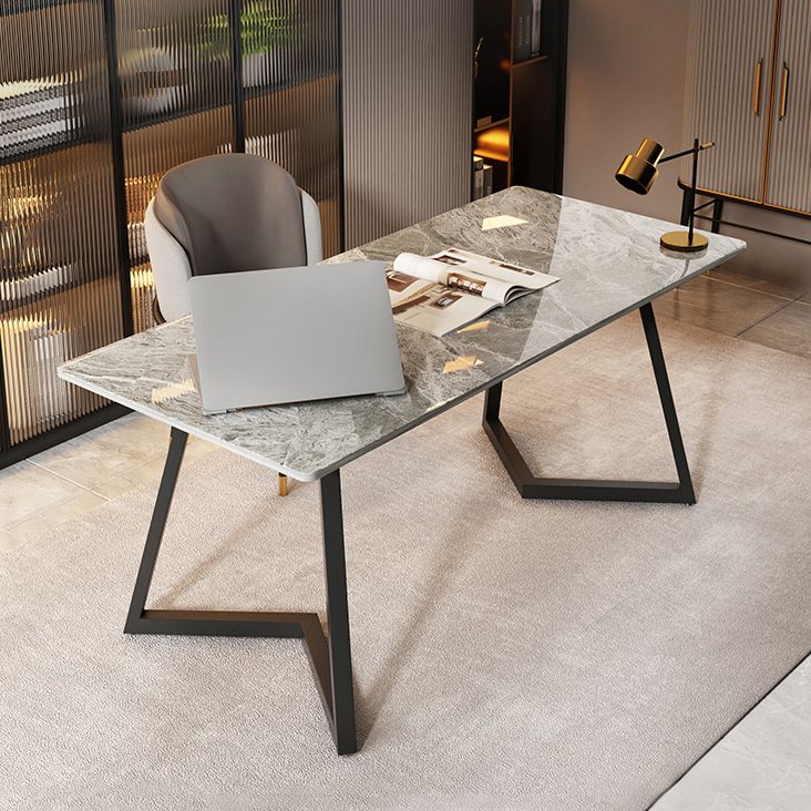 Double Pedestal Dining Table Industrial Style Stone Dining Room Collection for Indoor