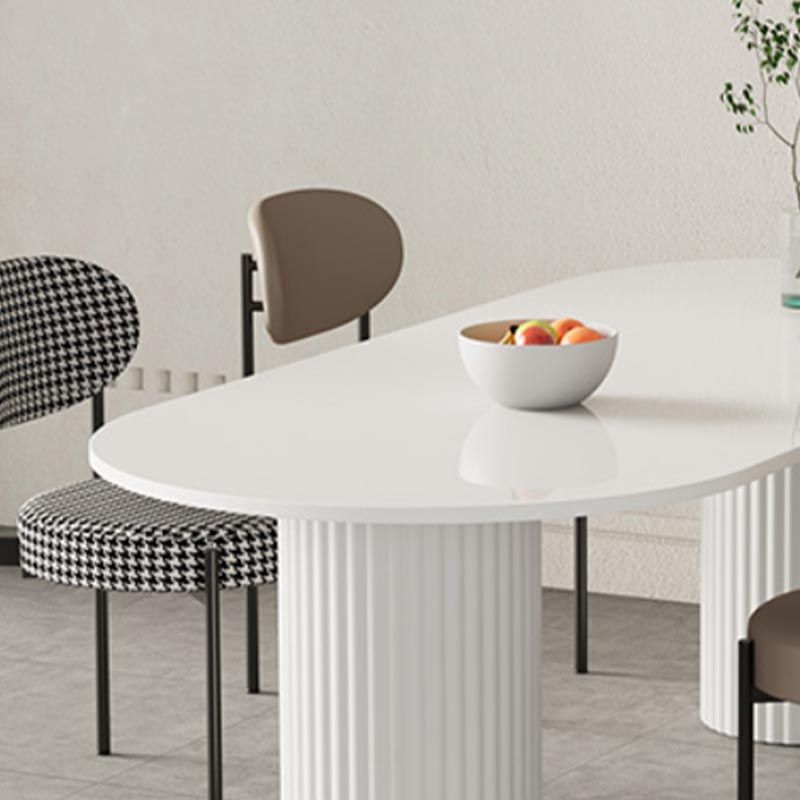 Oval Dining Table Modern Stone Dining Table in White with Double Pedestal