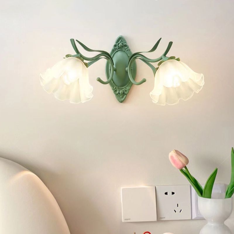 Iron and Glass 1 / 2 - Light Bath Sconce in Green & White Bathroom Vanity Lighting