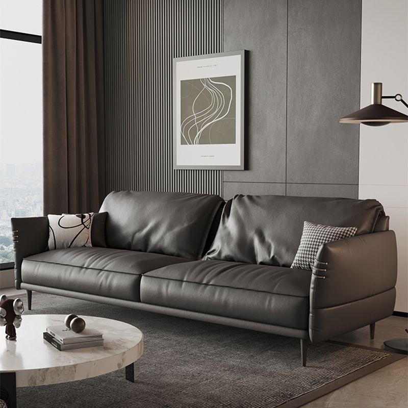 Leather Contemporary Square Arm Stain Resistant Settee Bench with Pillows