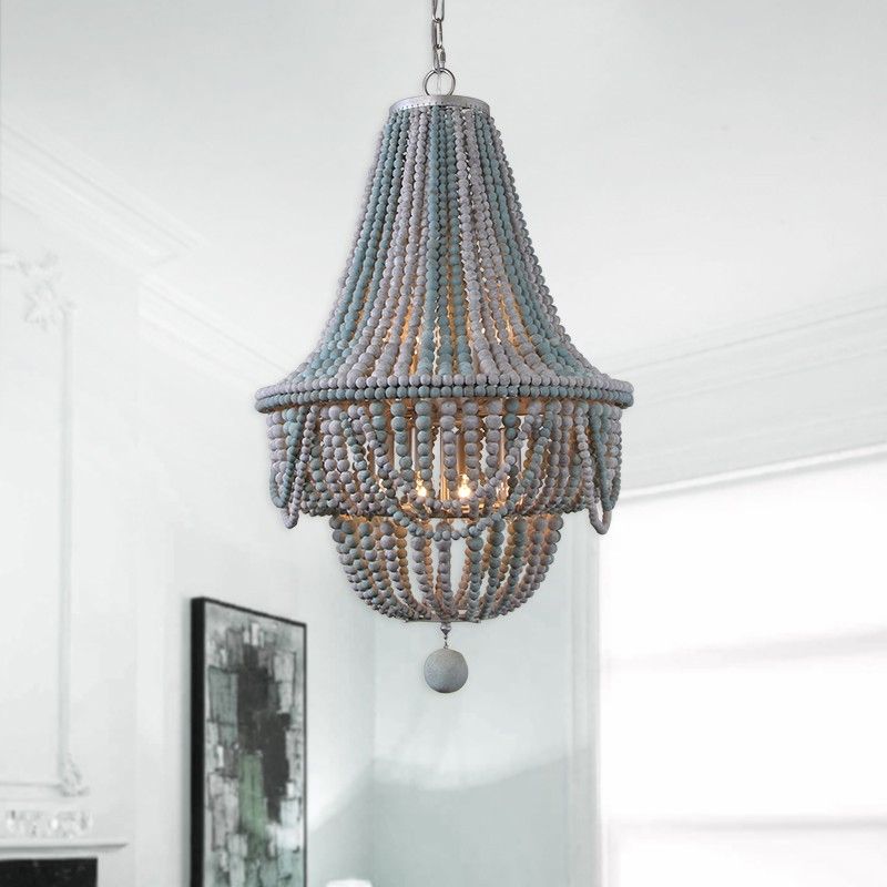 Pink/Blue Laser Cut Empire Chandelier Nordic Wood 8 Heads Pendant Lighting Fixture with Spherical Drop