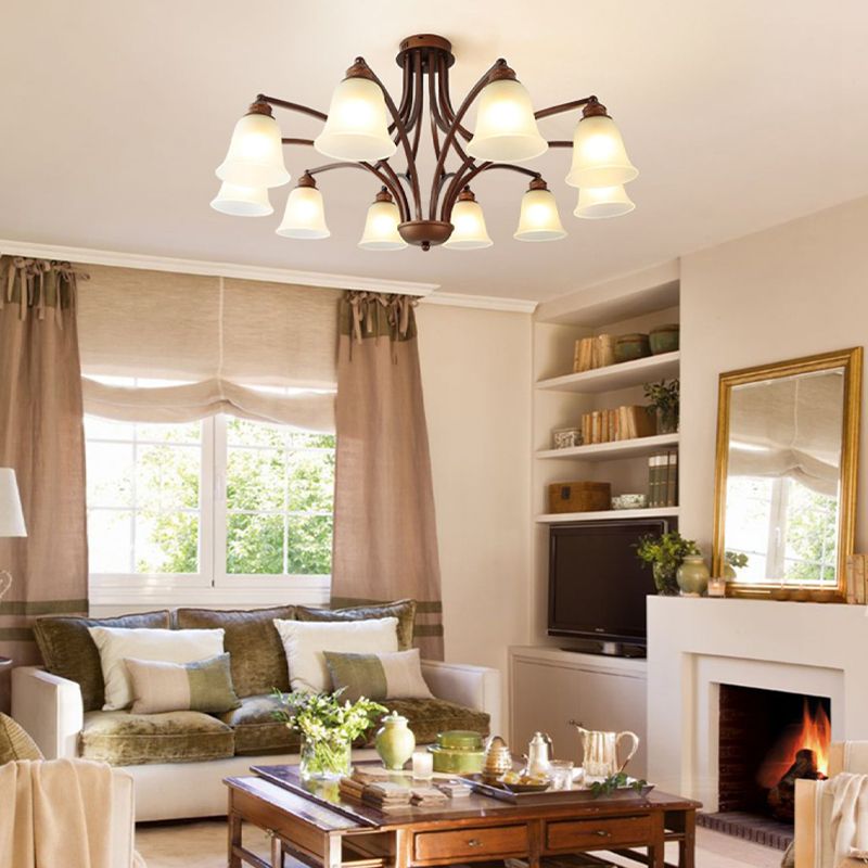 American Style Ceiling Light Bell Shape Ceiling Lamp with Glass Shade for Bedroom
