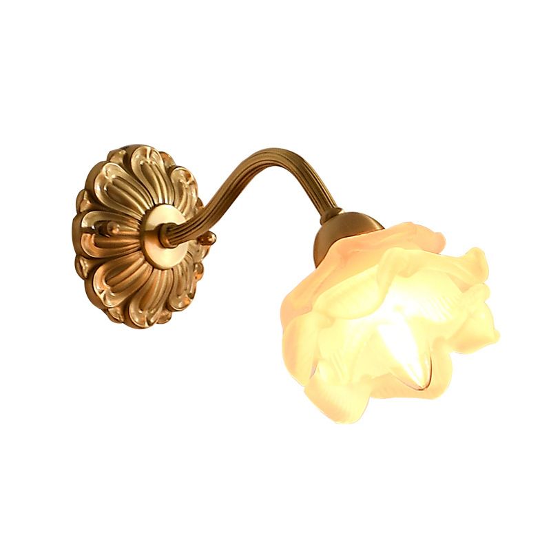 Flower Shape Glass Vanity Sconce Light Modern Style 1-Light Vanity Mirror Lights in Brass