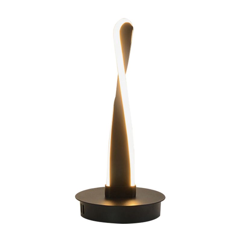 Accrilico Twisted Task Lighting Lampada da tavolo a LED moderna in giallo/nero con base di metallo rotondo