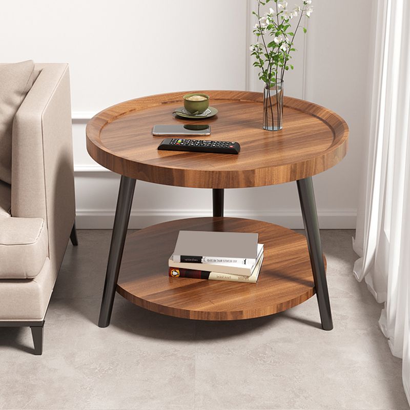 Wood Cocktail Table 3 Legs Modern Single Coffee Table with Shelf