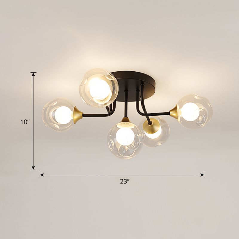 Plafoniera da incasso a doppia sfera in vetro, lampada da soffitto minimalista nera a semi-incasso per camera da letto