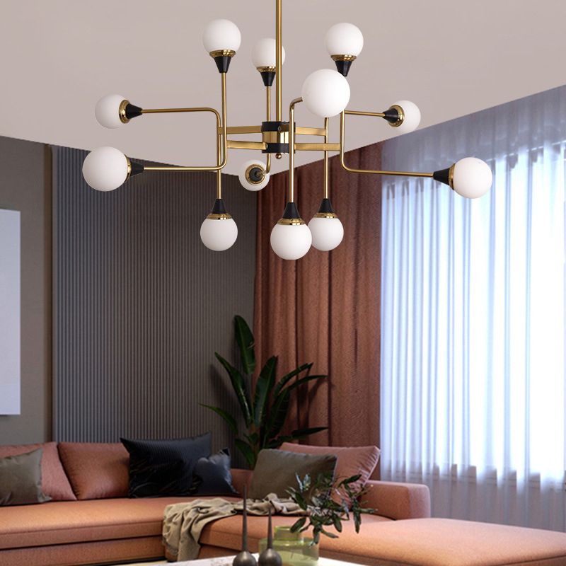 Postmodern Glass and Metal Chandeliers 12 Heads Ceiling Pendant Light for Living Room