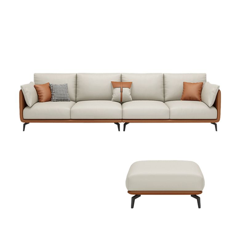 Scandinavian Beige Removable Cushions Faux Leather Straight Arm Sofa/Sectionals