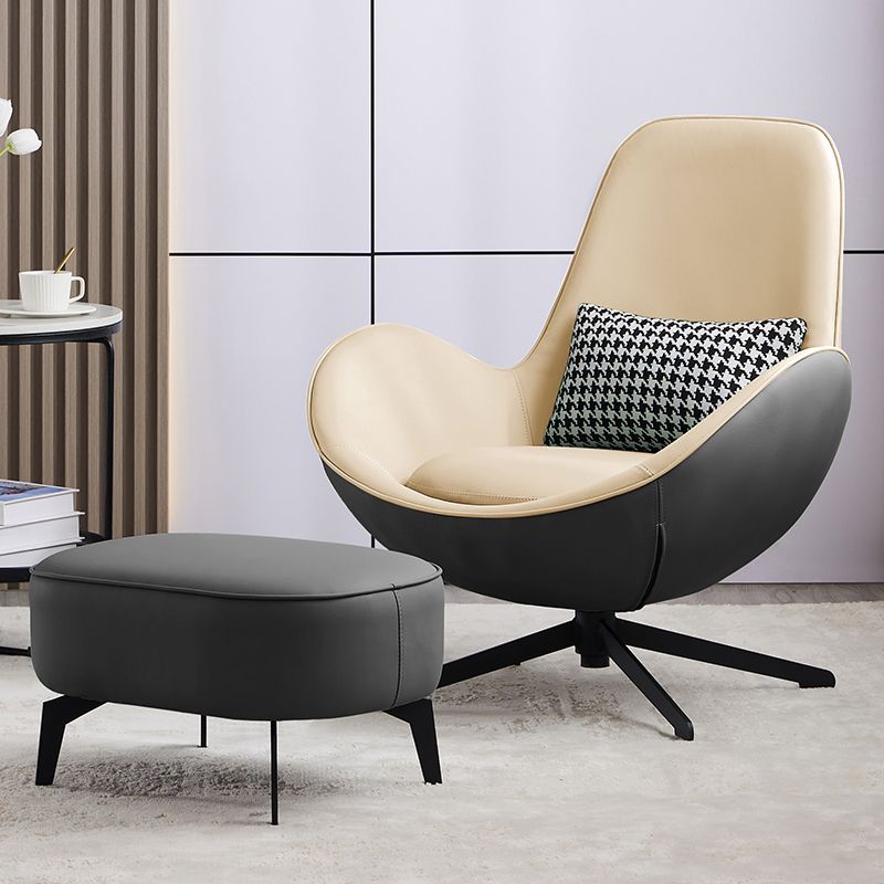 Fixed Back Lounge Chair Water Resistant Ottoman Set with Metal Legs