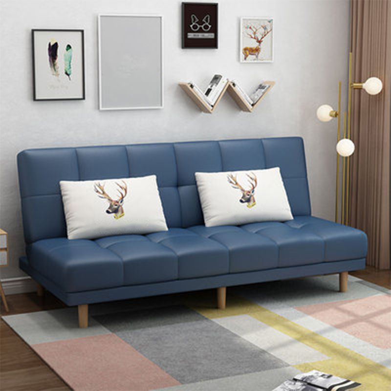 Scandinavian Biscuit Back Settee Armless Faux Leather/Cotton Blend Couch