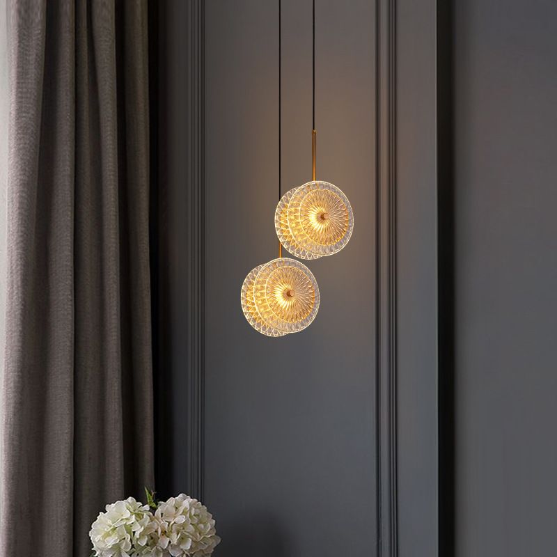 Luz de suspensión de disco de cristal Simplicidad LED colgante plateado de latón para Diner